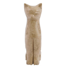 Load image into Gallery viewer, Marble Cat Sculpture in Beige from Mexico - Cafe Cat | NOVICA