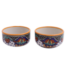 Load image into Gallery viewer, Hand-Painted Ceramic Bowls from Mexico (Pair) - Zacatlan Flowers | NOVICA