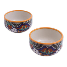 Load image into Gallery viewer, Hand-Painted Ceramic Bowls from Mexico (Pair) - Zacatlan Flowers | NOVICA