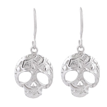 Load image into Gallery viewer, Taxco Skull Sterling Silver Dangle Earrings from Mexico - Transmutation | NOVICA