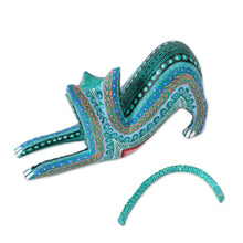 Load image into Gallery viewer, Wood Alebrije Figurine Cat in Green from Mexico - Cat Stretch | NOVICA