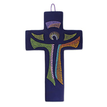 Load image into Gallery viewer, Hand-Painted Ceramic Wall Cross from Mexico - God Lives Here | NOVICA
