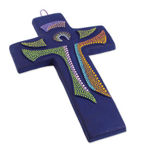 Load image into Gallery viewer, Hand-Painted Ceramic Wall Cross from Mexico - God Lives Here | NOVICA
