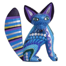 Load image into Gallery viewer, Handcrafted Wood Alebrije Fox Sculpture in Blue from Mexico - Cool Fox | NOVICA