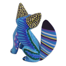 Load image into Gallery viewer, Handcrafted Wood Alebrije Fox Sculpture in Blue from Mexico - Cool Fox | NOVICA