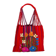 Load image into Gallery viewer, Handwoven Floral Cotton Tote from Mexico - Rainbow Bouquet | NOVICA