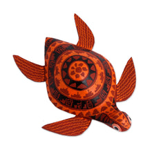 Load image into Gallery viewer, Wood Alebrije Sea Turtle Figurine in Orange from Mexico - Sunset Sea Turtle | NOVICA