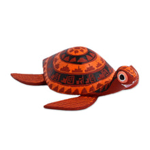 Load image into Gallery viewer, Wood Alebrije Sea Turtle Figurine in Orange from Mexico - Sunset Sea Turtle | NOVICA