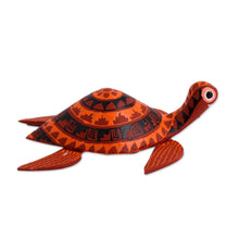 Load image into Gallery viewer, Wood Alebrije Sea Turtle Figurine in Orange from Mexico - Sunset Sea Turtle | NOVICA