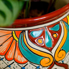Load image into Gallery viewer, Talavera Style Russet Rim Floral Ceramic Flowerpot Urn - Sunlit Stroll | NOVICA