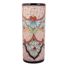 Load image into Gallery viewer, Talavera Style Floral Trellis and Dot Motif Ceramic Vase - Garden Grandeur | NOVICA