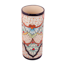 Load image into Gallery viewer, Talavera Style Floral Trellis and Dot Motif Ceramic Vase - Garden Grandeur | NOVICA