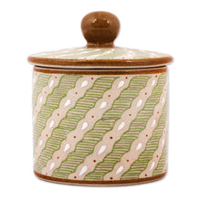 Load image into Gallery viewer, Green Striped Ceramic Cylindrical Decorative Jar - Cloud Crossing in Green | NOVICA