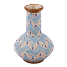 Load image into Gallery viewer, Handcrafted Blue and Ivory Chevron Motif Ceramic Flower Vase - Chevron Tears | NOVICA