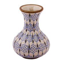 Load image into Gallery viewer, Handcrafted Blue and Grey Patterned Ceramic Flower Vase - Web of Dew | NOVICA