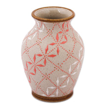 Load image into Gallery viewer, White and Paprika Red Trellis Motif Ceramic Flower Vase - Windmill Terrace | NOVICA