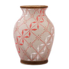 Load image into Gallery viewer, White and Paprika Red Trellis Motif Ceramic Flower Vase - Windmill Terrace | NOVICA