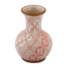 Load image into Gallery viewer, Paprika Red and White Trellis Motif Ceramic Fluted Vase - Windmill Trellis Bloom | NOVICA