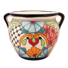 Load image into Gallery viewer, Floral Talavera-Style Ceramic Flower Pot from Mexico - Talavera Majesty | NOVICA