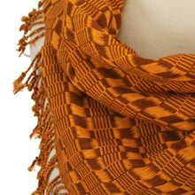 Load image into Gallery viewer, Cotton Scarf in Sunrise and Mahogany from Mexico - Mexican Sunrise | NOVICA