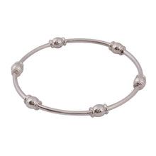 Load image into Gallery viewer, Gleaming Sterling Silver Bangle Bracelet from Mexico - Six Beads | NOVICA