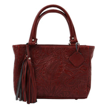 Load image into Gallery viewer, Handcrafted Russet Floral Motif Embossed Leather Handbag - Garden Impressions in Russet | NOVICA