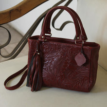 Load image into Gallery viewer, Handcrafted Russet Floral Motif Embossed Leather Handbag - Garden Impressions in Russet | NOVICA