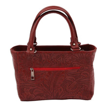 Load image into Gallery viewer, Handcrafted Russet Floral Motif Embossed Leather Handbag - Garden Impressions in Russet | NOVICA