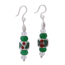 Load image into Gallery viewer, Floral Agate and Ceramic Dangle Earrings from Mexico - Day of Sun | NOVICA