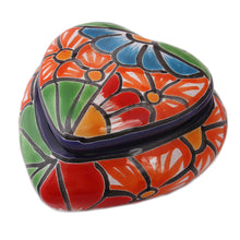 Load image into Gallery viewer, Heart-Shaped Talavera-Style Ceramic Decorative Box - Floral Heart | NOVICA