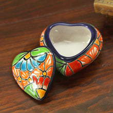 Load image into Gallery viewer, Heart-Shaped Talavera-Style Ceramic Decorative Box - Floral Heart | NOVICA