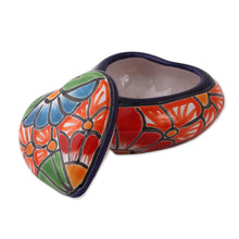 Load image into Gallery viewer, Heart-Shaped Talavera-Style Ceramic Decorative Box - Floral Heart | NOVICA