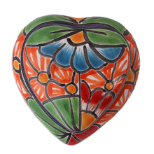 Load image into Gallery viewer, Heart-Shaped Talavera-Style Ceramic Decorative Box - Floral Heart | NOVICA