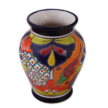 Load image into Gallery viewer, Hand-Painted Talavera-Style Ceramic Vase Crafted in Mexico - Talavera Glory | NOVICA