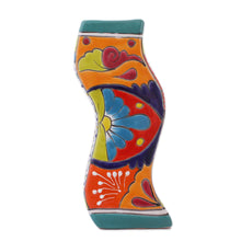Load image into Gallery viewer, Wavy Talavera-Style Ceramic Floral Vase from Mexico - Wavy Talavera | NOVICA