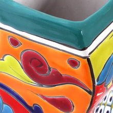 Load image into Gallery viewer, Wavy Talavera-Style Ceramic Floral Vase from Mexico - Wavy Talavera | NOVICA