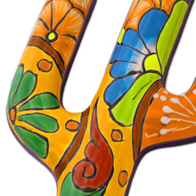 Load image into Gallery viewer, Hand-Painted Cactus Talavera-Style Ceramic Wall Sculpture - Talavera Saguaro | NOVICA
