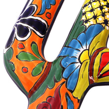 Load image into Gallery viewer, Floral Cactus Talavera-Style Ceramic Wall Sculpture - Desert Saguaro | NOVICA