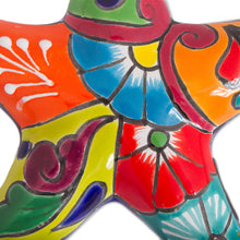 Load image into Gallery viewer, Talavera-Style Ceramic Starfish Wall Sculpture from Mexico - Hacienda Starfish | NOVICA