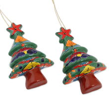 Load image into Gallery viewer, Floral Ceramic Christmas Tree Ornaments from Mexico (Pair) - Talavera Celebration | NOVICA