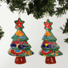 Load image into Gallery viewer, Floral Ceramic Christmas Tree Ornaments from Mexico (Pair) - Talavera Celebration | NOVICA