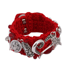 Load image into Gallery viewer, Glass Beaded Charm Bracelet in Crimson from Mexico - Passionate Blessing | NOVICA