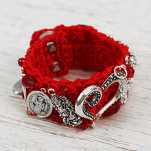 Load image into Gallery viewer, Glass Beaded Charm Bracelet in Crimson from Mexico - Passionate Blessing | NOVICA