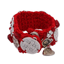 Load image into Gallery viewer, Glass Beaded Charm Bracelet in Crimson from Mexico - Passionate Blessing | NOVICA