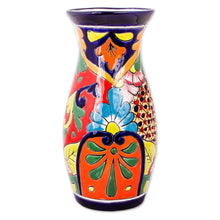 Load image into Gallery viewer, Curvy Talavera-Style Ceramic Vase Crafted in Mexico - Colorful Curves | NOVICA