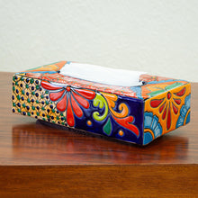 Load image into Gallery viewer, Floral Talavera-Style Ceramic Tissue Box Cover from Mexico - Hacienda Convenience | NOVICA