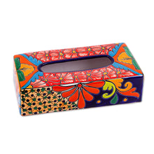 Load image into Gallery viewer, Floral Talavera-Style Ceramic Tissue Box Cover from Mexico - Hacienda Convenience | NOVICA