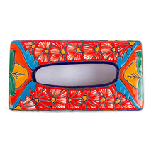 Load image into Gallery viewer, Floral Talavera-Style Ceramic Tissue Box Cover from Mexico - Hacienda Convenience | NOVICA