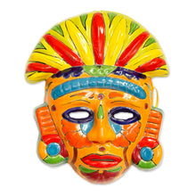 Load image into Gallery viewer, Talavera-Style Ceramic Aztec Mask Crafted in Mexico - Chicha Penacho | NOVICA