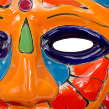 Load image into Gallery viewer, Talavera-Style Ceramic Aztec Mask Crafted in Mexico - Chicha Penacho | NOVICA